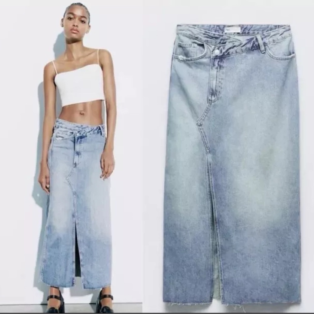 BRAND NEW - ZARA - Long Front Slit Denim Skirt - Size Small - Picture 4 of 11